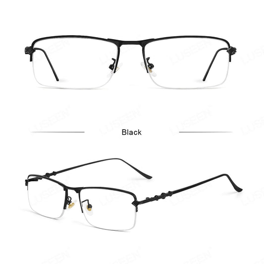 LUSEEN AG2247 Photochromic Anti-Radiation Eyeglasses Unisex Replaceable Lens Fashion Semi Rimless Rectangle Frame