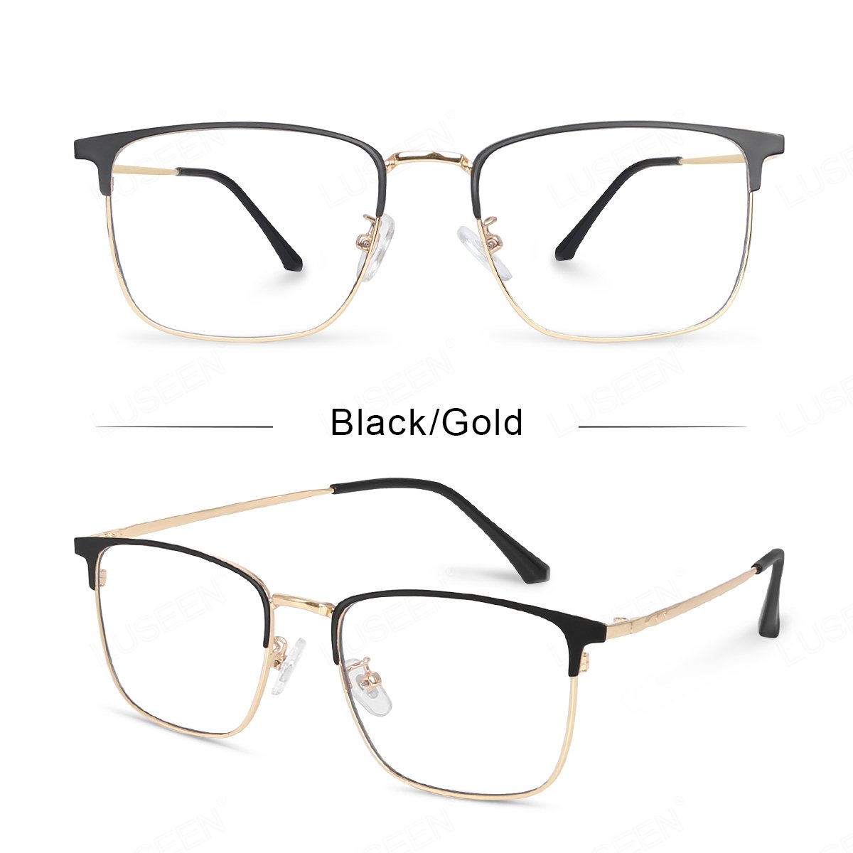 LUSEEN AG2248 Photochromic Anti-Radiation Eyeglasses Unisex Replaceable Lens Rectangle Semi Rimless Frame