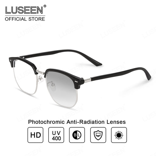 LUSEEN AG2242 Anti-Radiation Photochromic Eyeglass Browline Unisex PC Alloy Semi Rimless Square Eyewear