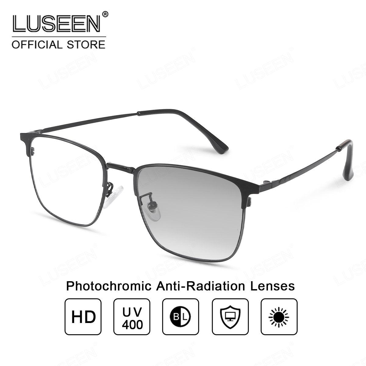 LUSEEN AG2248 Photochromic Anti-Radiation Eyeglasses Unisex Replaceable Lens Rectangle Semi Rimless Frame