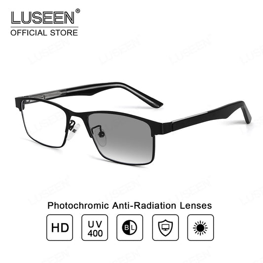 LUSEEN AG2244 Anti Radiation Photochromic Eyeglass Unisex Neutral Student Resin Full Rim Fashion Square Frame Glasses