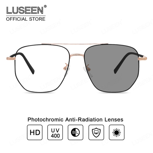 LUSEEN AG2233 New Anti Radiation Glasses Photochromic Computer Glasses Metallic Frame Replaceable Lens Fashion Unisex Glasses