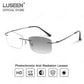 LUSEEN AG2239 Photochromic Anti-Radiation Eyeglasses Unisex Rimless Frame Black Gold Sliver