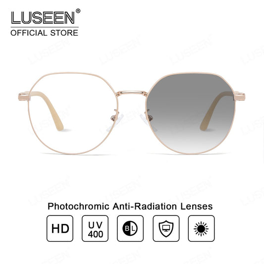 LUSEEN AG2267 Photochromic Anti-Radiation Eyeglasses Shades For Women Men Replaceable Lens Fashion Full Rim Round Frame