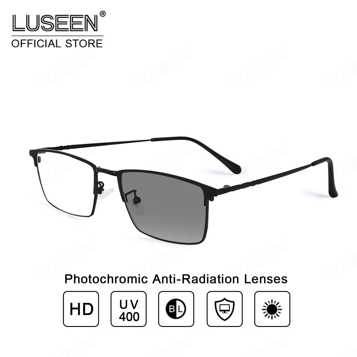 LUSEEN Anti Radiation Photochromic Eyeglass Sunglasses AG2251 Shades for Men Women Vintage Fashion Student Round Face Unisex Summer Outfit Resin Eyewear