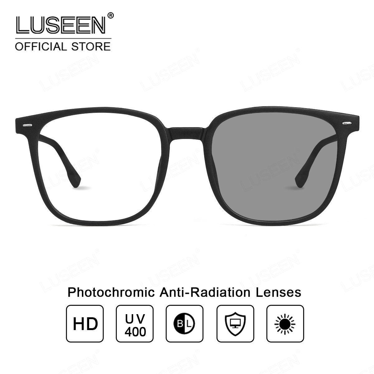LUSEEN AG2279 Black frame Glasses Photochromic and Anti Radiation Square Full Rim Y2K Retro Eyeglass For Men and Women