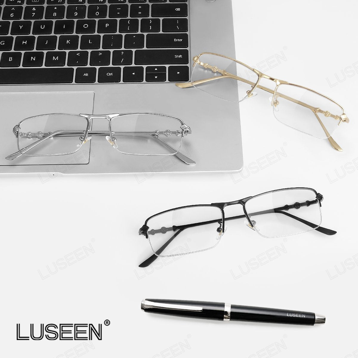 LUSEEN AG2247 Photochromic Anti-Radiation Eyeglasses Unisex Replaceable Lens Fashion Semi Rimless Rectangle Frame
