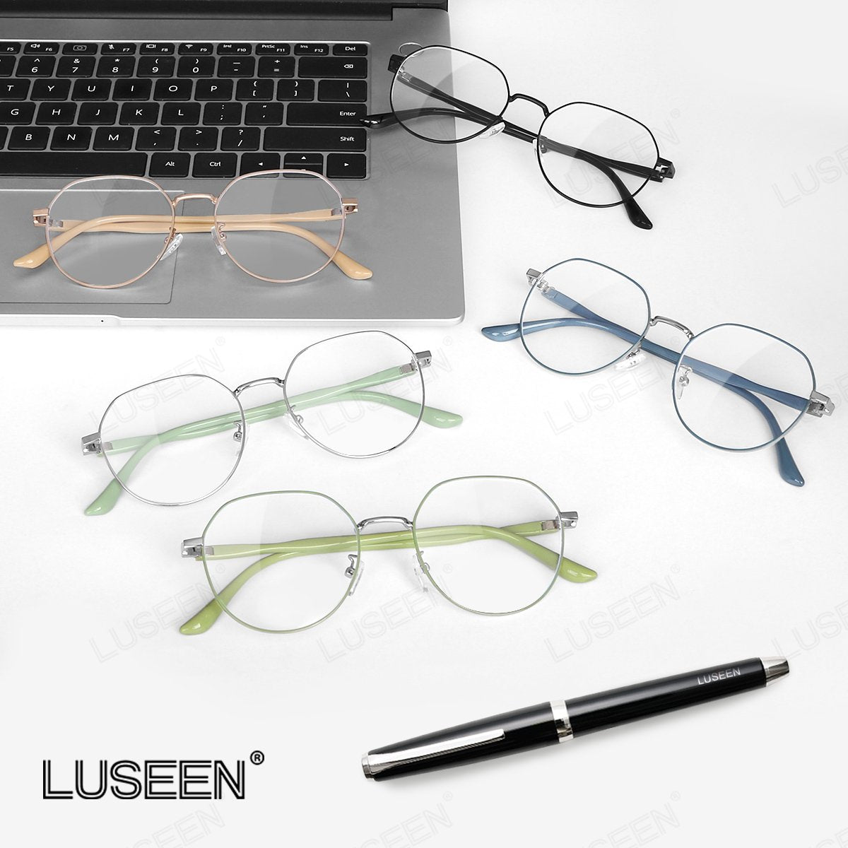 LUSEEN AG2267 Photochromic Anti-Radiation Eyeglasses Shades For Women Men Replaceable Lens Fashion Full Rim Round Frame
