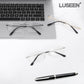 LUSEEN AG2239 Photochromic Anti-Radiation Eyeglasses Unisex Rimless Frame Black Gold Sliver