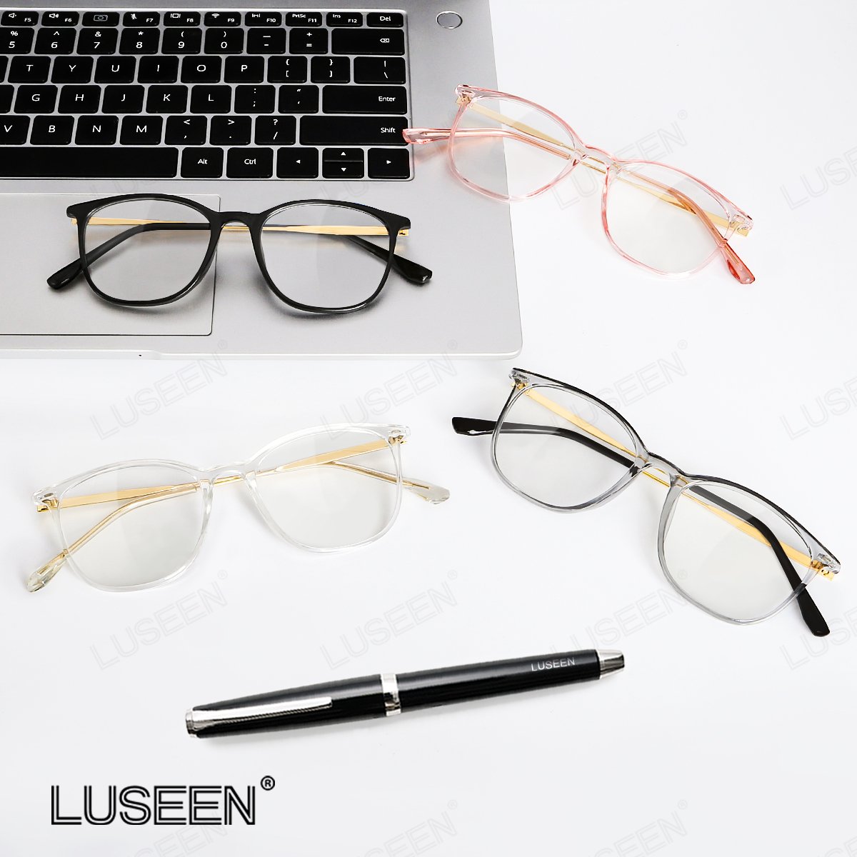 LUSEEN AG2258 Photochromic Anti-Radiation Eyeglasses Frame Color Change Unisex Full Rim PC+Alloy Round Eyewear