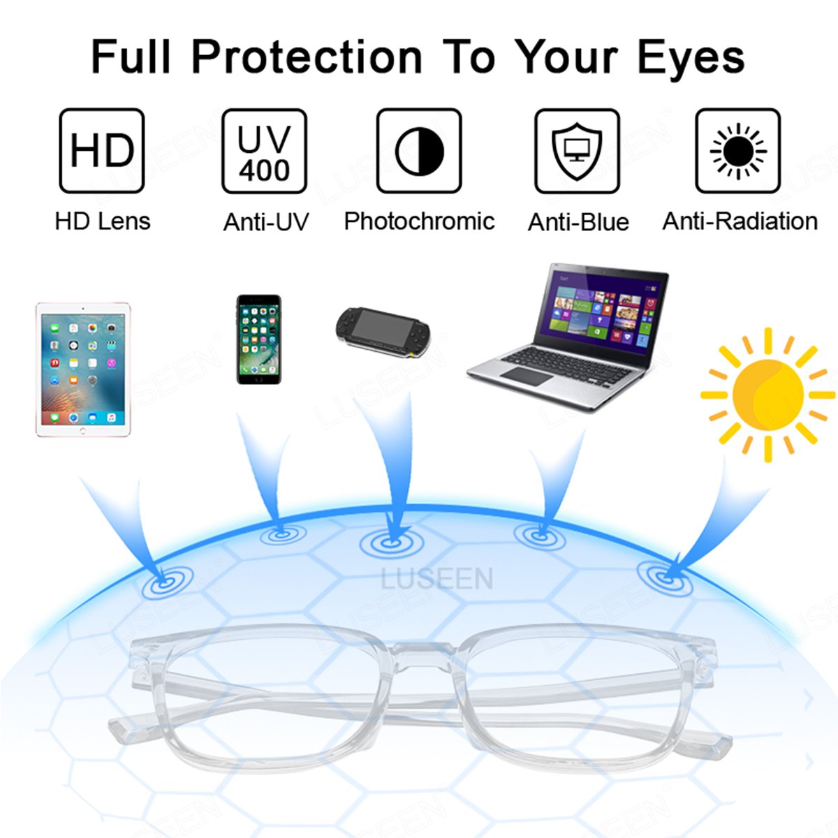 LUSEEN AG2279 Black frame Glasses Photochromic and Anti Radiation Square Full Rim Y2K Retro Eyeglass For Men and Women