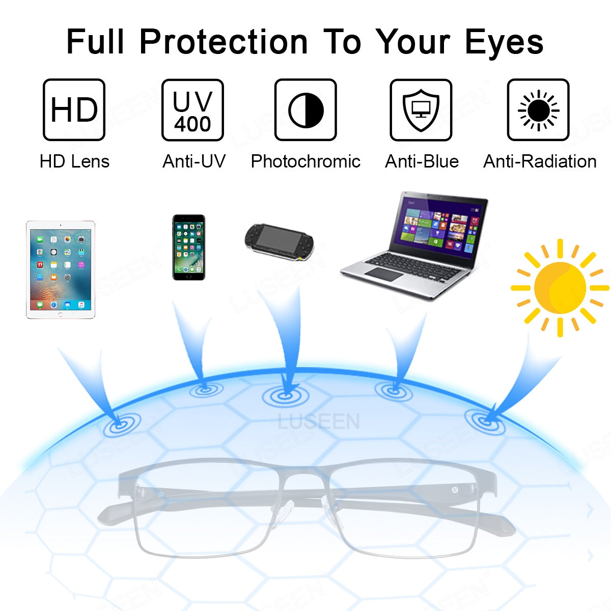 LUSEEN Anti-Radiation Photochromic Eyeglasses For Men Women Rectangle Fashion AG2255