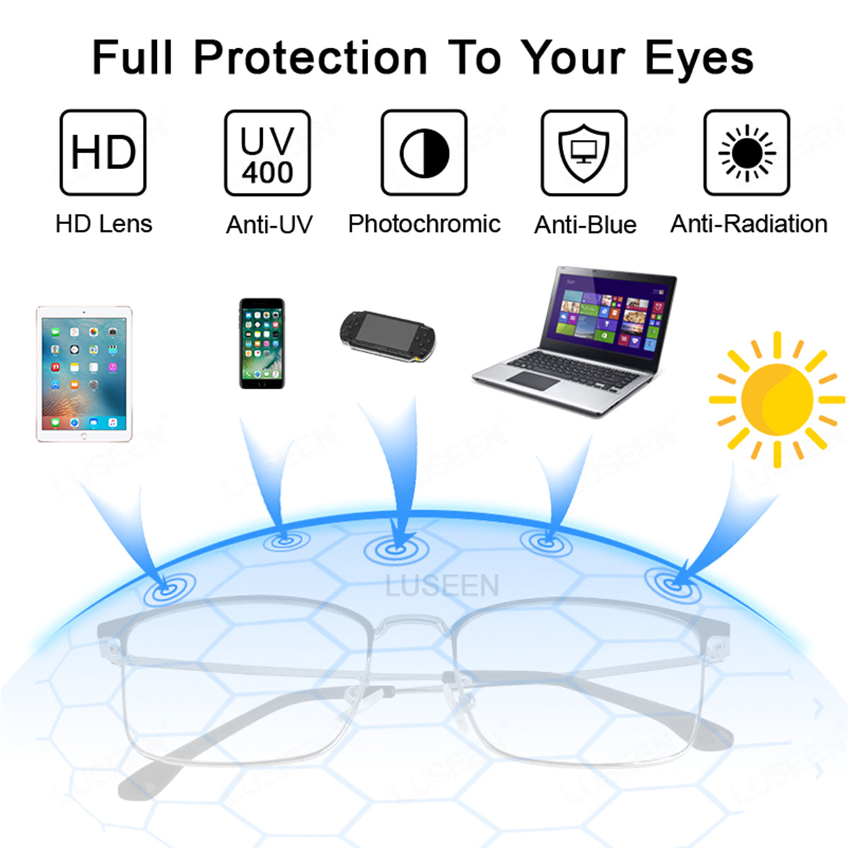 LUSEEN AG2235 Photochromic Ant-Radiation Eyeglass Shades For Women Man Cyber Glasses Replaceable Lens Fashion Sunglass