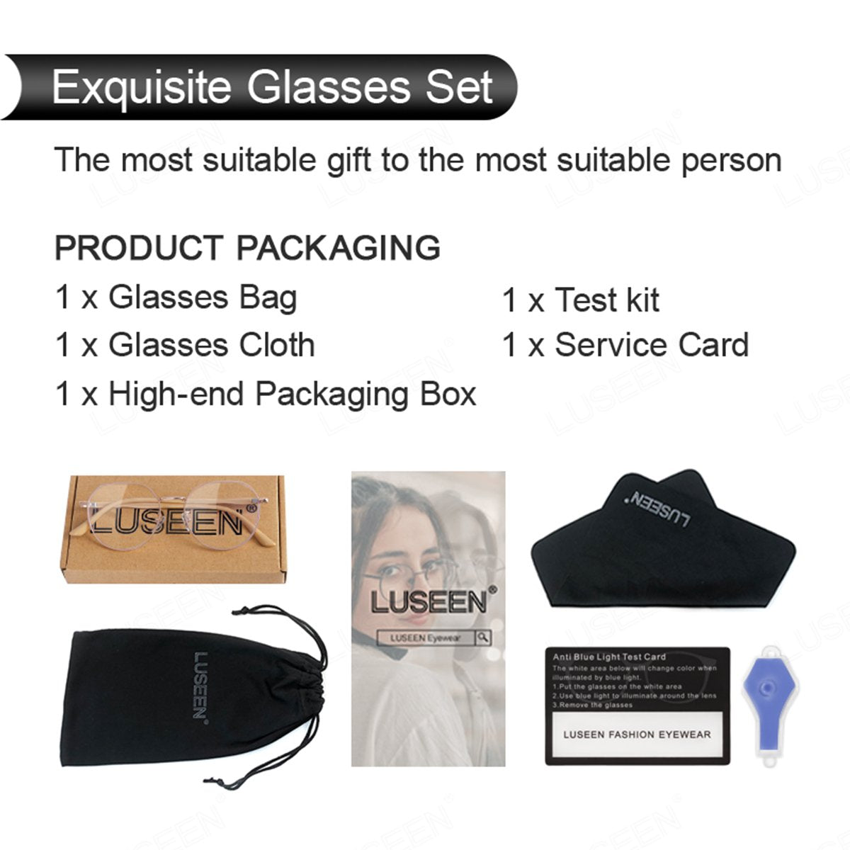 LUSEEN AG2267 Photochromic Anti-Radiation Eyeglasses Shades For Women Men Replaceable Lens Fashion Full Rim Round Frame