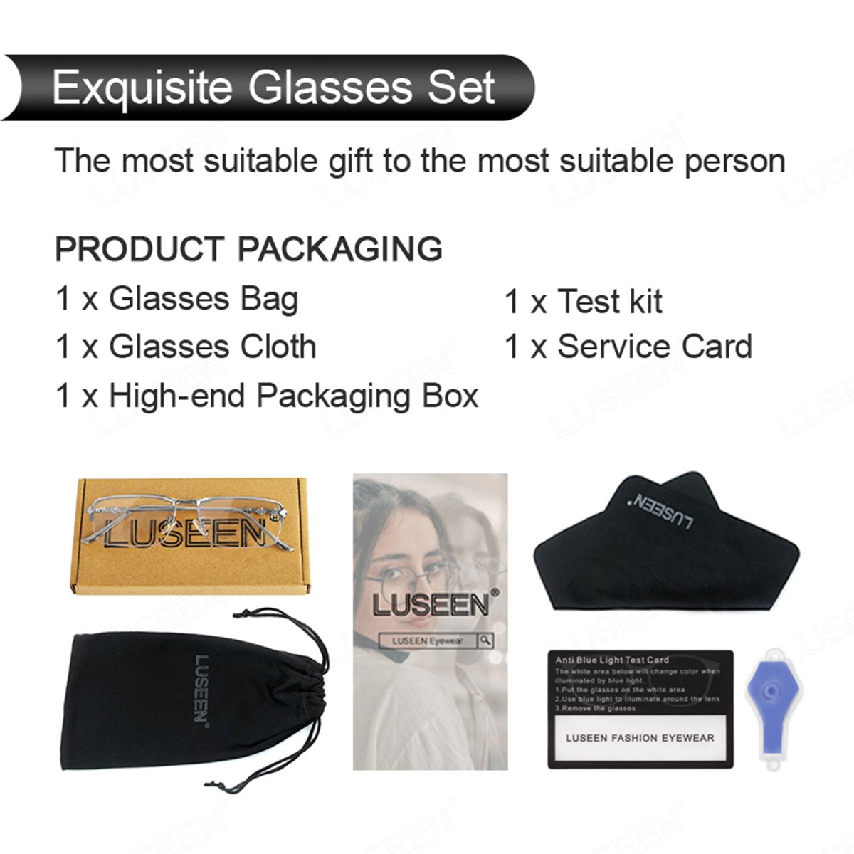 LUSEEN AG2247 Photochromic Anti-Radiation Eyeglasses Unisex Replaceable Lens Fashion Semi Rimless Rectangle Frame