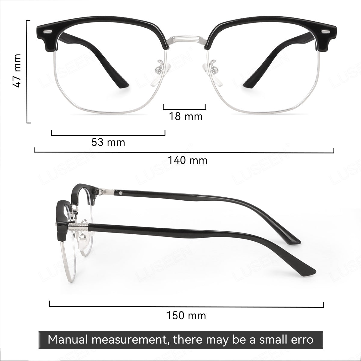 LUSEEN AG2242 Anti-Radiation Photochromic Eyeglass Browline Unisex PC Alloy Semi Rimless Square Eyewear