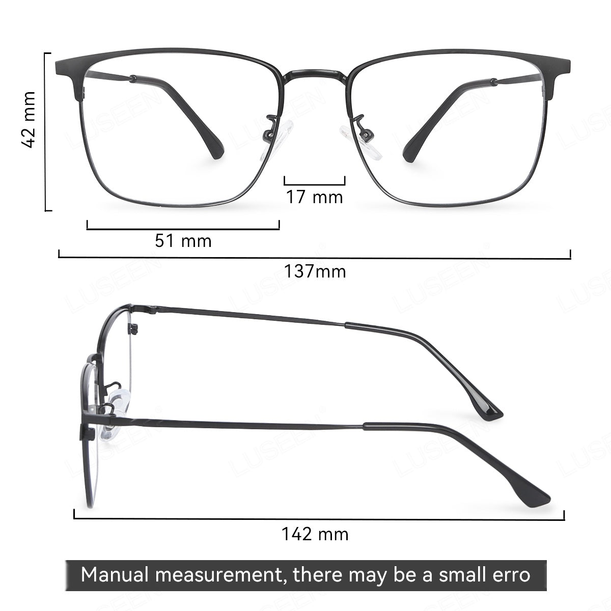LUSEEN AG2248 Photochromic Anti-Radiation Eyeglasses Unisex Replaceable Lens Rectangle Semi Rimless Frame