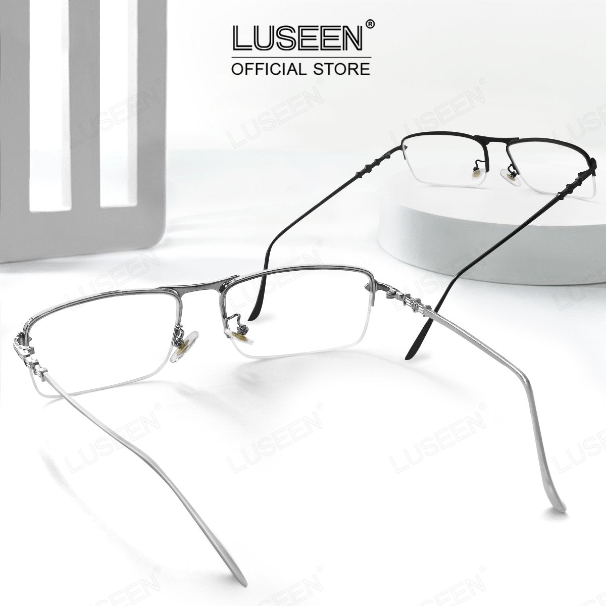 LUSEEN AG2247 Photochromic Anti-Radiation Eyeglasses Unisex Replaceable Lens Fashion Semi Rimless Rectangle Frame