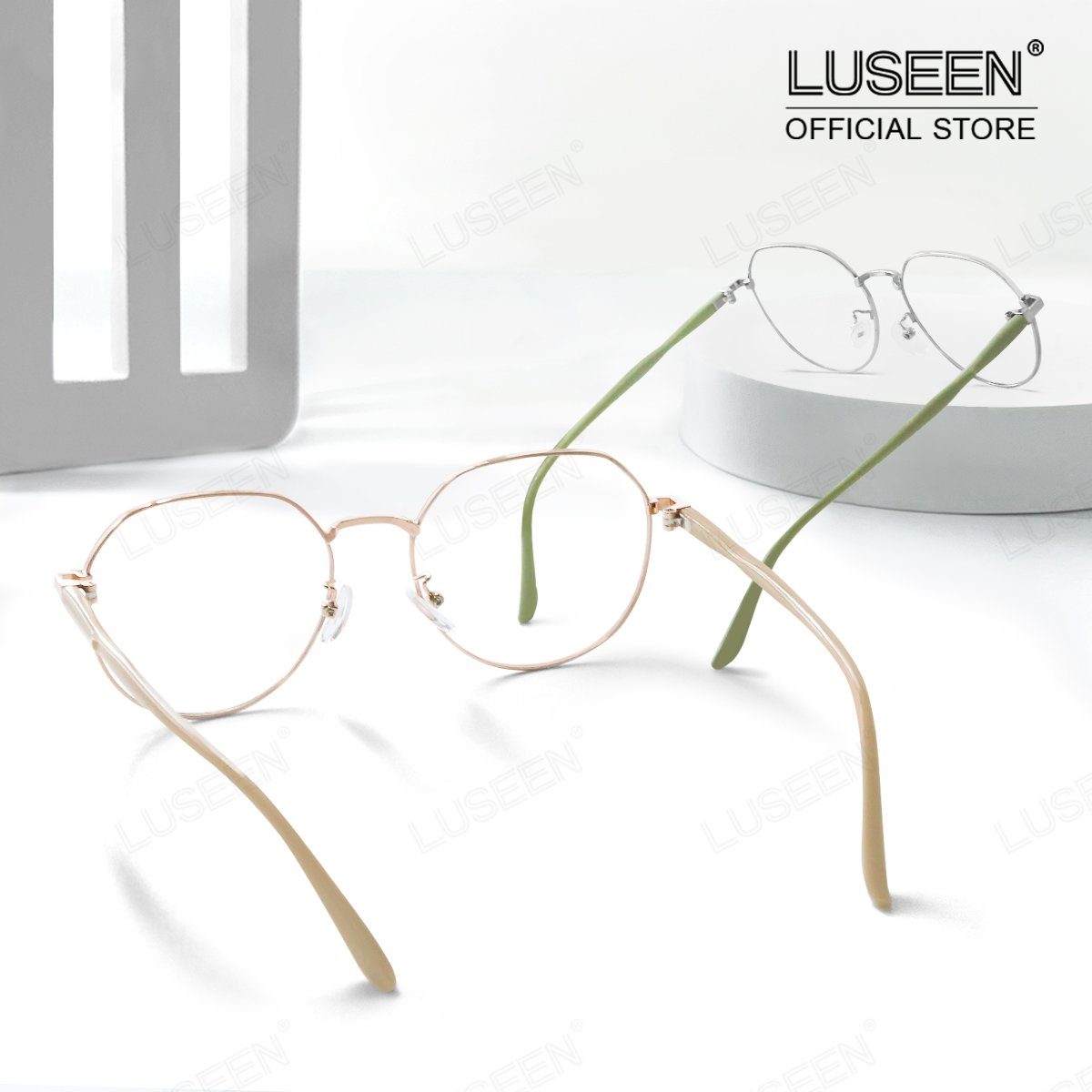 LUSEEN AG2267 Photochromic Anti-Radiation Eyeglasses Shades For Women Men Replaceable Lens Fashion Full Rim Round Frame