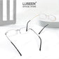 LUSEEN AG2239 Photochromic Anti-Radiation Eyeglasses Unisex Rimless Frame Black Gold Sliver