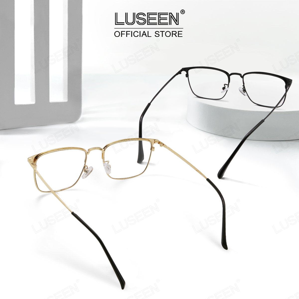 LUSEEN AG2248 Photochromic Anti-Radiation Eyeglasses Unisex Replaceable Lens Rectangle Semi Rimless Frame