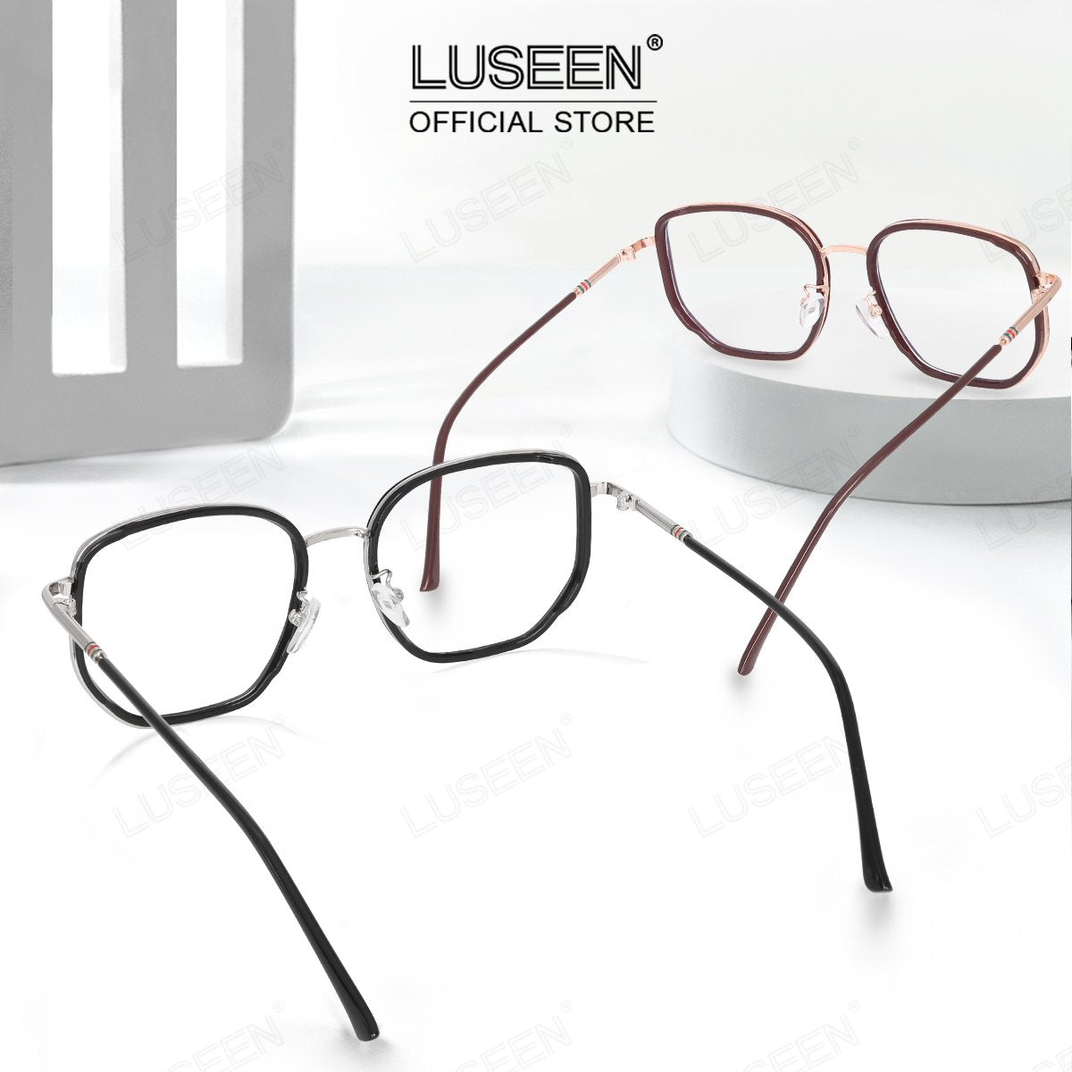 LUSEEN Anti Radiation Photochromic Eyeglass Sunglasses Shades for Men Women Vintage Fashion Student Round Face Unisex Summer Outfit Resin Eyewear AG2264