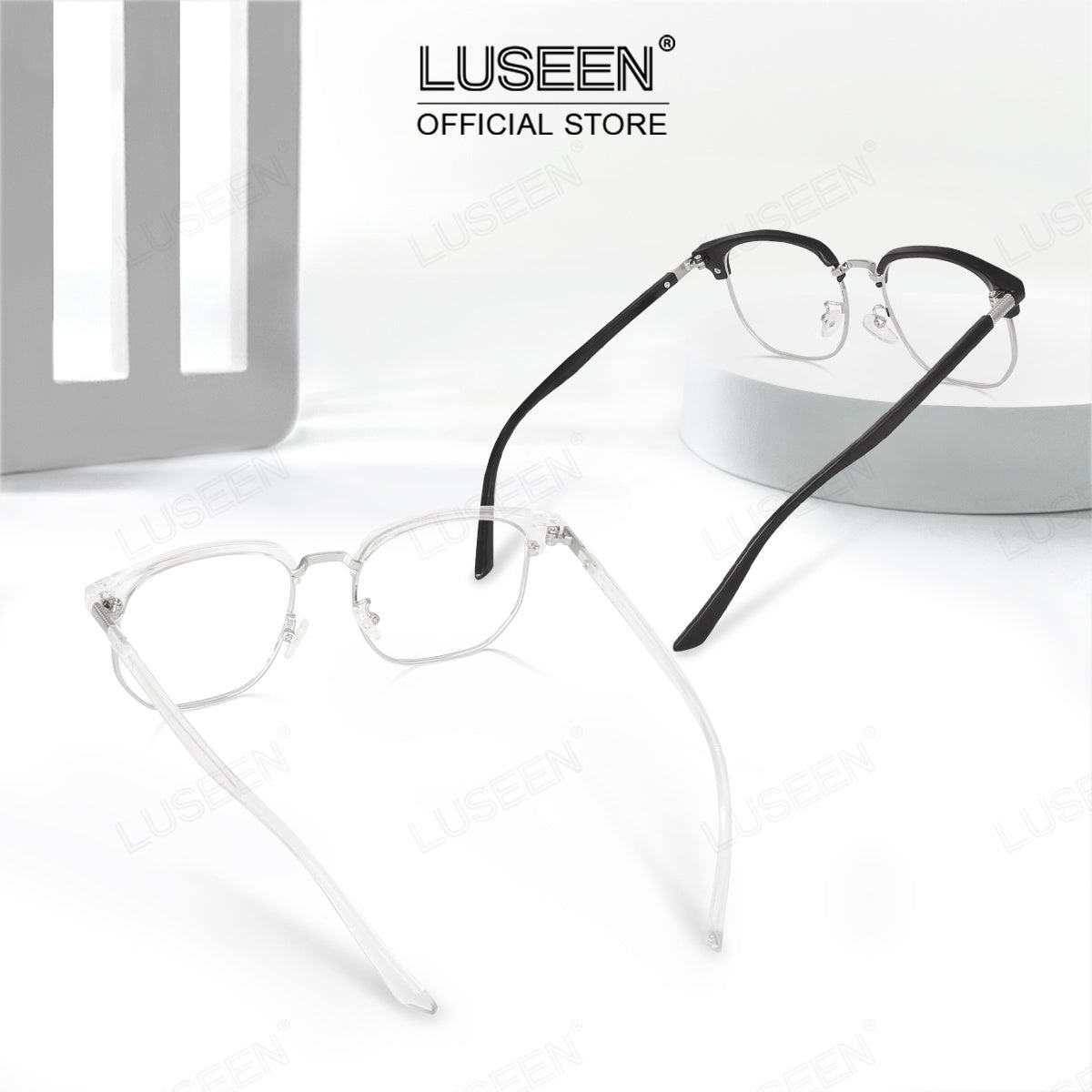 LUSEEN AG2242 Anti-Radiation Photochromic Eyeglass Browline Unisex PC Alloy Semi Rimless Square Eyewear