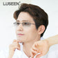 LUSEEN AG2239 Photochromic Anti-Radiation Eyeglasses Unisex Rimless Frame Black Gold Sliver