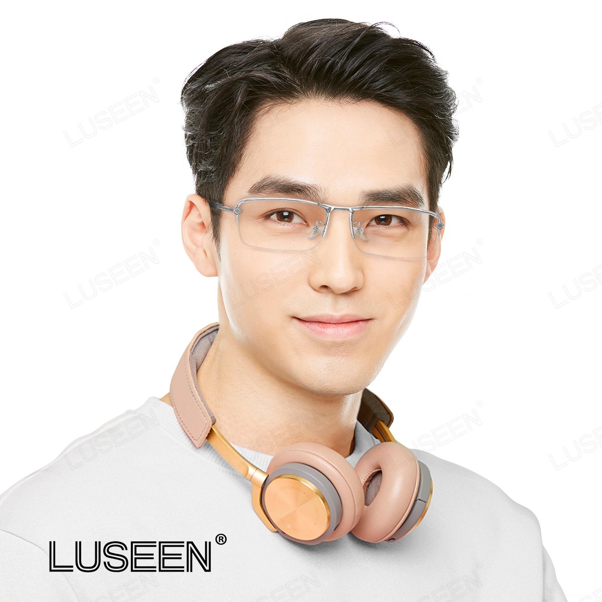 LUSEEN AG2247 Photochromic Anti-Radiation Eyeglasses Unisex Replaceable Lens Fashion Semi Rimless Rectangle Frame