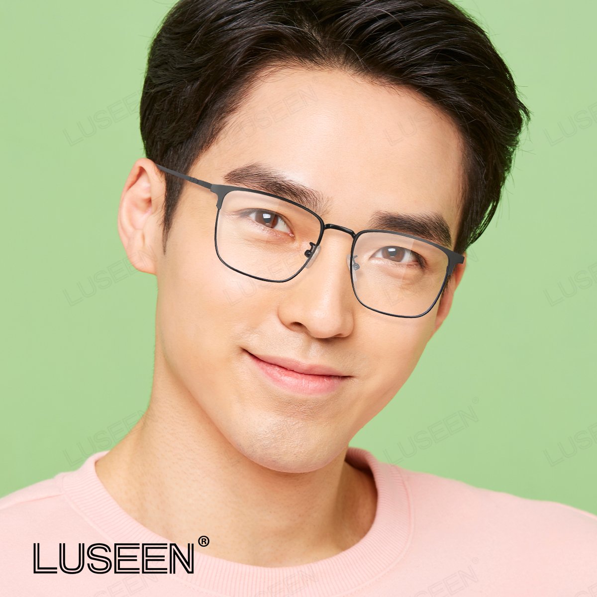LUSEEN AG2248 Photochromic Anti-Radiation Eyeglasses Unisex Replaceable Lens Rectangle Semi Rimless Frame