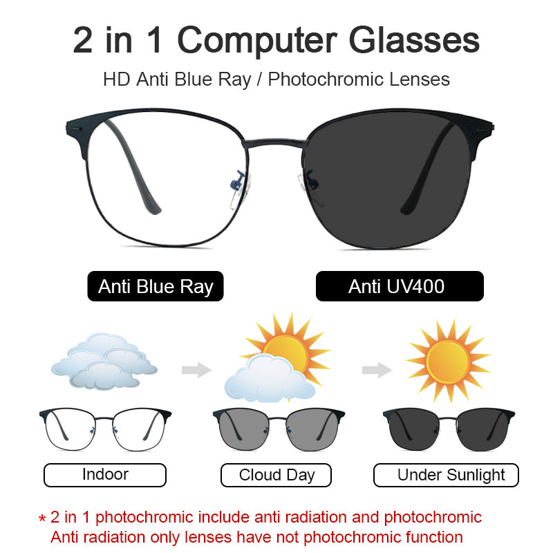 LUSEEN Anti Radiation Photochromic Eyeglass Computer Anti Blue Light Eye Glasses for Woman And Man AG2203