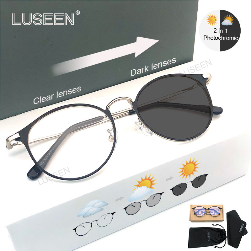 LUSEEN Anti Radiation Photochromic Eyeglasses for Women Men Replaceable Lens Computer Blue Light Glasses AG2208