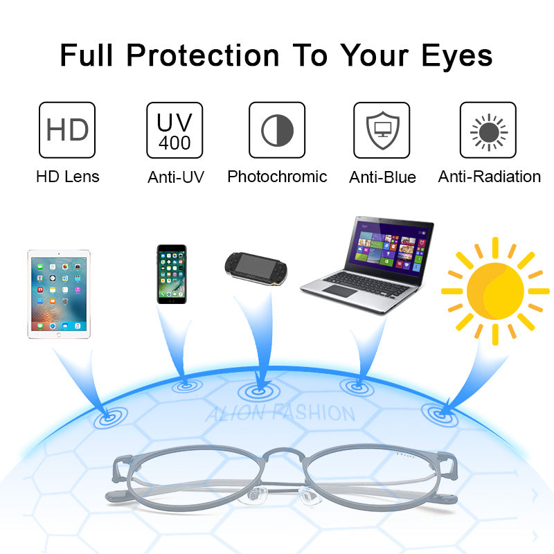 LUSEEN Anti Radiation Photochromic Eyeglasses for Women Men Replaceable Lens Computer Blue Light Glasses AG2208