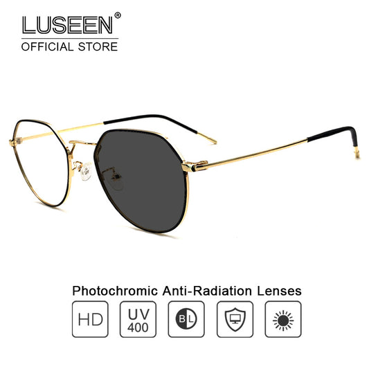 LUSEEN Photochromic Eyeglasses Anti Radiation Anti Blue Ray Computer Glasses Sunglasses for Women Man AG2210