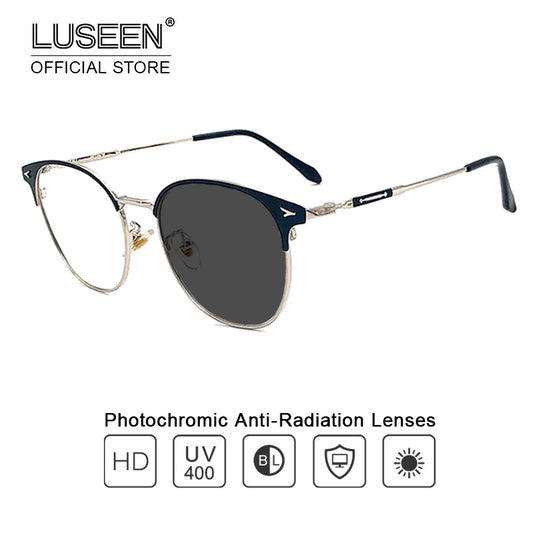 LUSEEN Fashion Anti Radiation Photochromic Eyeglass para sa Kababaihan Mga Lalaki na Napalitan ng Lens Computer Blue Light Eye Glasses AG2211