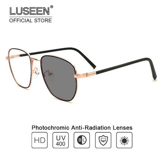 LUSEEN Anti Radiation Eyeglass Photochromic Eye Glasses Para sa Babae Lalaki Napalitan ng Lens Eyewear AG2221