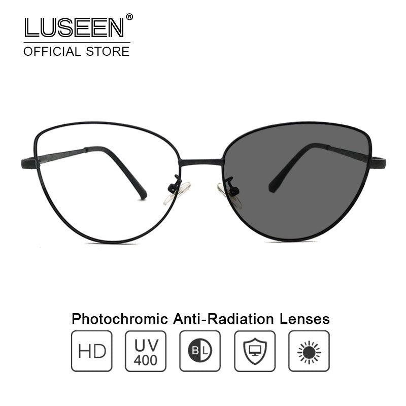 LUSEEN Photochromic Anti Radiation Eyeglass For Woman Cat Eye Glasses Retro Metal Eyeglasses AG2226