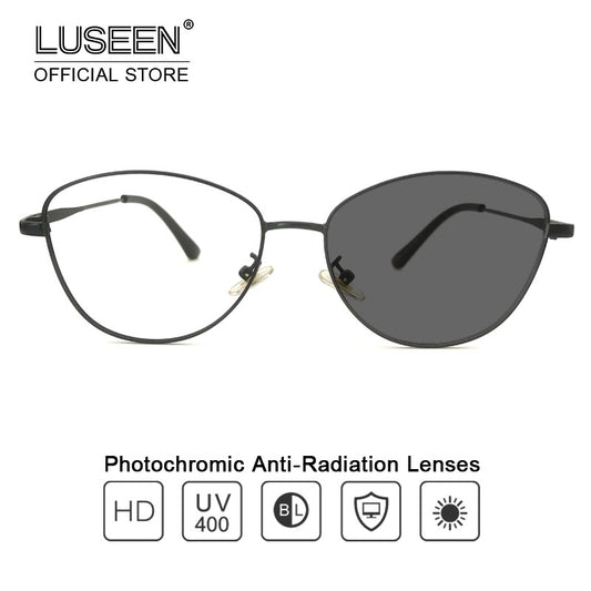 LUSEEN Anti Radiation Eyeglass Photochromic Cat Eye Glasses Para sa Babae Retro Metal Frame Eyeglasses AG2227