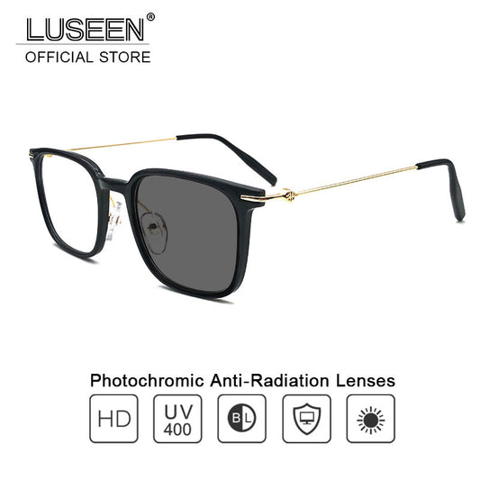 LUSEEN Photochromic Anti Radiation Eyeglass Para sa Babae At Lalaki TR Eyeglasses Frames Square Anti Blue Glasses AG2228